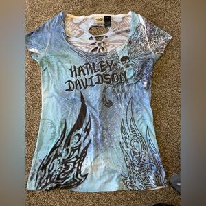 Harley-Davidson Blue and Black Tribal Tee